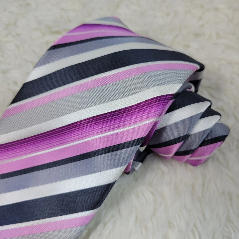 Stafford Striped Necktie Men's Pink Gray White Print Wedding‎ Suit Polyester Tie
